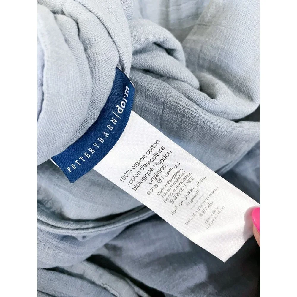 Pottery Barn Teen Organic Reversible Muslin Duvet Cover in Dusty Blue